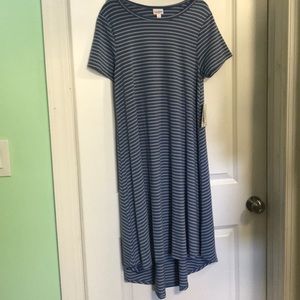 Lularoe Carly Small NWT blue grey stripes